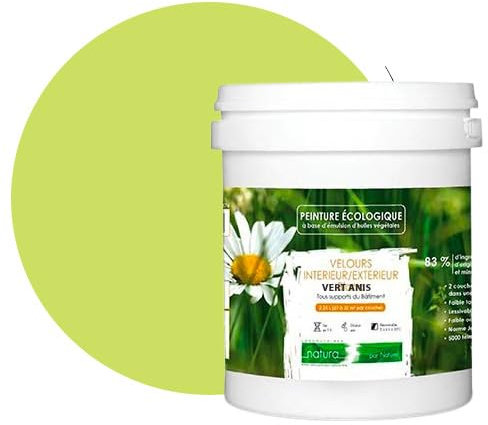 BOX DECO COULEURS Pintura natural ecológica interior exterior con aspecto terciopelo Natura – 1 l/13 m² [Clase energética A+], verde anís