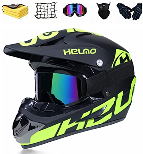 Motocross-Helm,Fullface Helm Endurohelme Kinder Motocross Dirt Bike Motorrad BMX MX Downhill Offroad Helm,Kinder Motorrad Crosshelm Set mit Brille Handschuhe Maske (M(56CM-57CM)