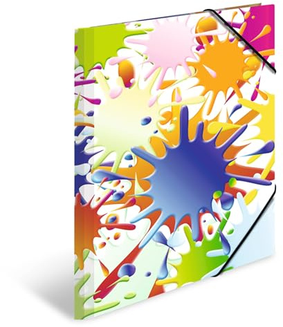 HERMA Sammelmappen A3 Farbkleckse Set, 3 Stück, Kinder Eckspanner-Mappen aus Pappe mit Kunst Motiv, Gummizug, Innenklappen und Innendruck für Jungen und Mädchen