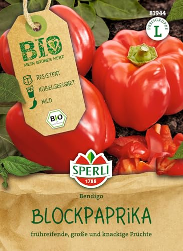 Sperli BIO Blockpaprikasamen Bendigo F1 81944, Gemüsesaat | Große Früchte, Paprika-Samen für Kübel, Freiland & Gewächshaus