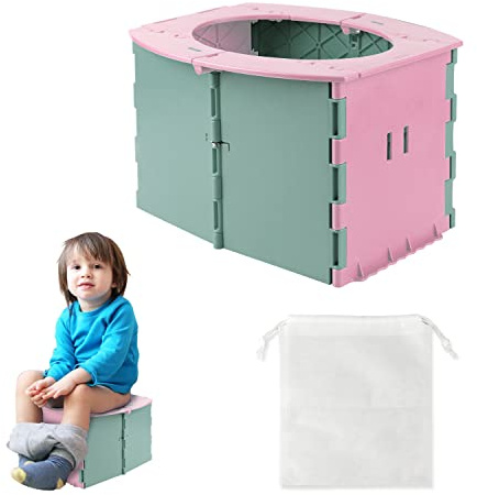 CPROSP Vasino da Viaggio Pieghevole per Bambini, Sedile da Allenamento con Borsa Portaoggetti, WC Portatile con 10 Sacchi della Spazzatura