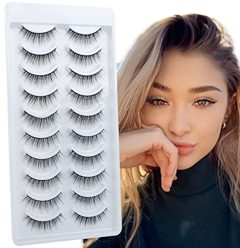 Glowing Win Ciglia Finte Naturali 10 Paia 3D Corte Sottili False Eyelashes Fatte a Mano, Riutilizzabili Fake Lashes Mink per il Trucco