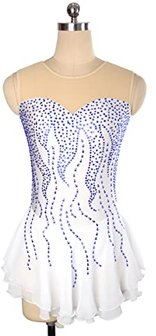 YDHTIZ Kinder Mädchen Eiskunstlauf Kleid Ladies Professional Figure Skating Competition Dresses White Sleeveless Rhinestones Lady's Gymnastics Activewear (M,White)