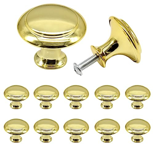 Yosawo 12 Stück Möbelknöpfe Runden Schrankknöpfe Schubladengriffe Türgriffe mit Schrauben (Gold/27mm)