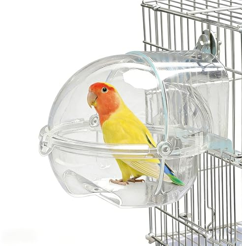 MUYG Bird Bath Box for Cage,Parrot Hanging Planet Bathtub No-Leakage Transparent Omnidirectional Observation Tub Shower Box Birds Cage Accessory for Canary Parrot Cockatiel Lovebird
