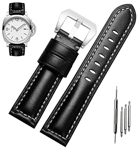 Niziruoup Uhrenarmband 26mm Kompatibel Mit Panerai - Vintage Lederarmband Ersatzarmband für Herren, Schwarz