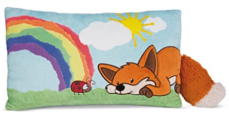 NICI Kissen Fuchs Fridalie 43 x 25 cm – rechteckiges Kuschelkissen aus weichem Plüsch, Dekokissen mit Fuchs, Marienkäfer und Regenbogen für Kinder & Erwachsene, 49163, tolle Geschenkidee, bunt