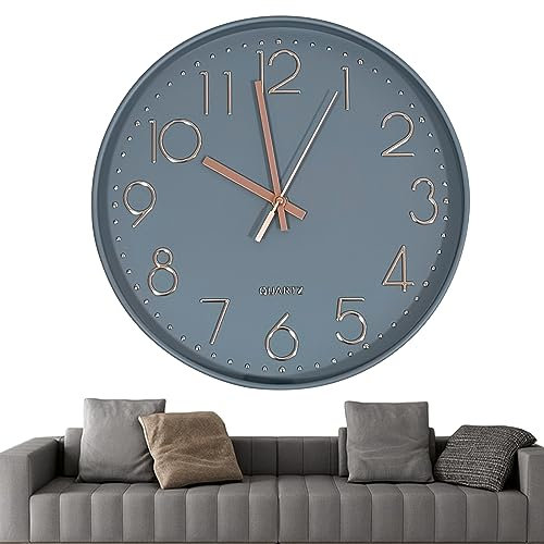 Chedin Orologio da Parete Rotondo Moderno al Quarzo Senza Ticchettio, Grande per Bambini, Movimento Silenzioso