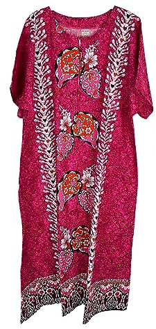 Kiran Fashion damer 100 % bomull lång kaftan klänning sommar etniskt tryck strandskydd en storlek, Rosa, one size