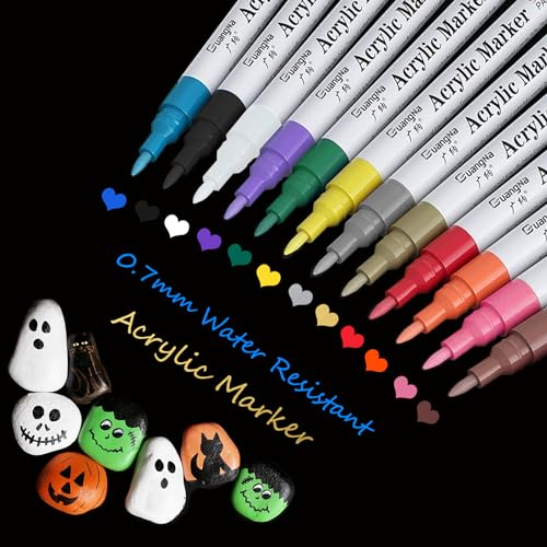 Baozun Acrylstifte Marker Stifte, Acrylfarben stifte für Schwarzes Papier, Fotoalbum, Steine, Holz, Gästebuch, Scrapbooking, Hand Lettering (12 Farben)