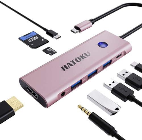 USB C HUB, USB C Multiport Adapter für MacBook Pro/Air mit 4K@60Hz HDMI, 100W PD, SD/TF Kartenleser, USB 3.0/C Datenport und Audio Port, 9-1 USB-HUBS für Dell, Lenovo, HP Laptops (pink)