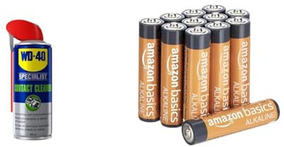 WD-40 Specialist Contact Cleaner Spray - Precision Electronic Cleaning Solution for Switches & Amazon Basics AAA Alkaline Batteries, High-Performance (Triple A), 10-Year Shelf Life, 12-Pack