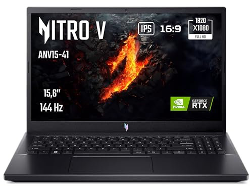 Acer Nitro V ANV15-41-R52M - Computer portatile da gaming 15,6 Full HD IPS 144 Hz, PC portatile Gamer (AMD Ryzen 5 7535HS, NVIDIA GeForce RTX 4050, RAM 16 GB, 512 GB SSD) - PC Gaming Nero