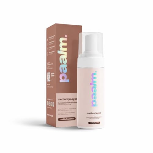 PAALM Mousse Autobronzante Medium 150 ml Pour Visage et Corps avec Aloe Vera et DHA Naturelle Bronzage Doré Longue Durée Sans Trace Texture Légère Hydratante Parfum Vanille
