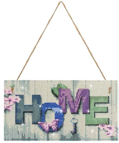 EEEKit Diamonds Painting Home Hanging Sign: DIY Home Sweet Home Diamond Art | 5D Beads Gem Art Paint Wooden Plaque for Garden Wall Decor - 25 × 14 CM
