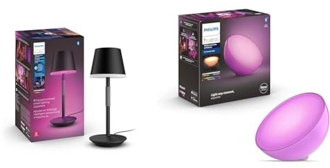 Philips Hue Go Smart Portable Table Lamp [Downlight - Black] White & Colour Ambiance LED & Go 2.0 White & Colour Ambiance Smart Portable Light with Bluetooth