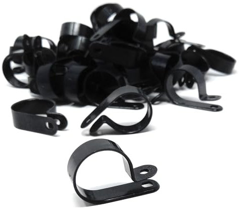 Lot de 100 clips en P en nylon pour tuyau, tuyau, câble, fil, tube mural (noir, 7,9 mm)