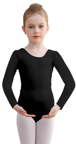 DGSHIRLDJO Ballettanzug Mädchen Ballett Trikot Baumwolle Langarm Ballett Body TanzBody Turnanzug Gymnastikanzug für Kinder Damen Größe 110-160 (schwarz, 150)