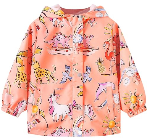 Domueay Coupe Vent Impermeable Enfant Veste Pluie Blouson, 2-10 Ans | Fille Garçon Léger Imperméables Vêtements avec Capuche, Manche Longue Zippée Doublé Manteaux, Printemps Automne Manteau Sport