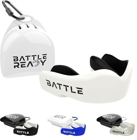 Battle Ready Mouthguard with Case, Adult and Kids, Gum Shield for Rugby, Hockey, MMA, Boxing, Lacrosse, Martial Arts, Football, White, Adult Mouth Guard