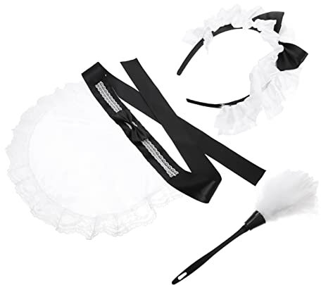 SOIMISS 2sätze Maid Kostüm Zubehör Elegante Schürze Haarband Duster Für Damen Für Halloween Cosplay Und Mottopartys Hochwertiges Material Einfach Zu Tragen Und Langlebig
