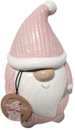 Ceramic Gonk Cookie Jar Gnome Shaped Storage Jar for Festive Treats Available in Grey and Pink 250g capacity approx (Pink Gnok, One size)