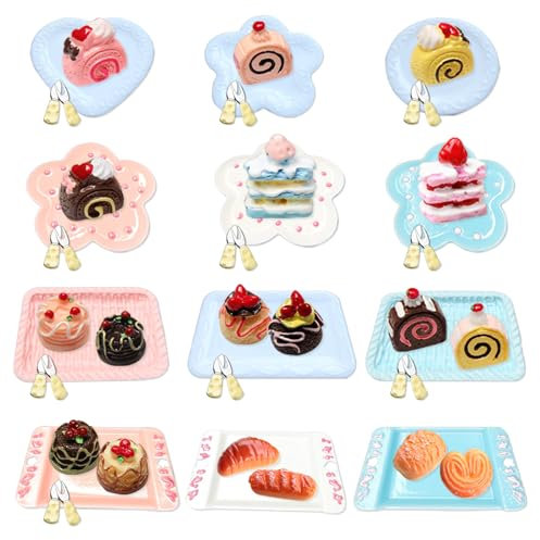 JSTHHTT 50 Pezzi Accessori Casa Bambole, Accessori Casa delle Bambole, Accessori Cibo in Miniatura, Mini Stoviglie Posate Piatti Pane Coltello Forchetta, Gioco di Ruolo per Ragazzi e Ragazze