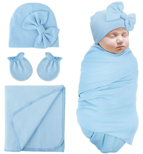 DRESHOW Baby Pucktuch Baby Decke Neugeborenen Swaddle Pucksack mit Baby Fäustlingen Bogen Mütze