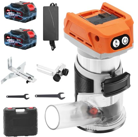 Yofuly Akku Oberfräse mit 2 * 3000mAh Batterien, 800W Bürstenloser Kantenfräse Handfräser Kompatibel mit Makita 21V Akku, Trimmer Einhandfräse Multifunktionsfräse für Holzbearbeitung