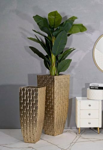 Dmora - Set of 2 vases Mossoro, Decorative item, Amphora, Decorative accessory, 40x40 h99 cm, Gold