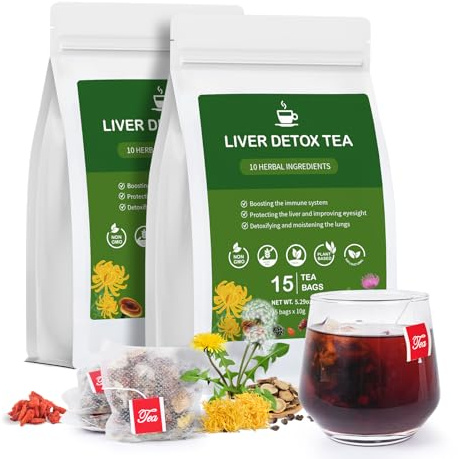 Liver Detox Tea, Chinese Kidney and Liver Cleanse Detox Herbal Tea Support Kidney Healthy Function with 11 Precious Ingredients Formula (2 Pack/30 Bags)