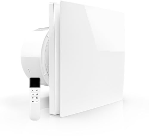 LINGGONGAIR Bathroom Extractor Fan 4, EC Reversible, 28dB, Remote Control | 10W EC reversible motor, 4 speeds, 28dB ultra-quiet, wall/glass mount, white. For bathroom, kitchen, office, living room.