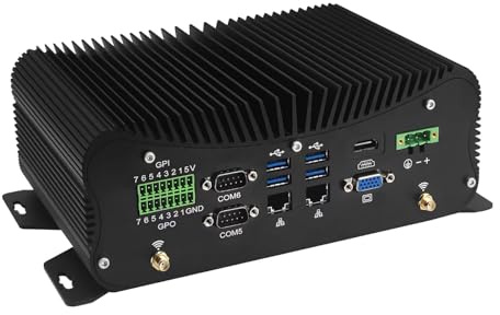 SJRC Industrie Mini PC Core i7-8560U Lüfterlos, DDR4 Barebone NO RAM/SSD/OS, 6 RS232/485 COM, Gbe LAN, 6 USB, GPIO, WiFi/BT, UnterstützungWin/Linux, 9-36V 3pin DC