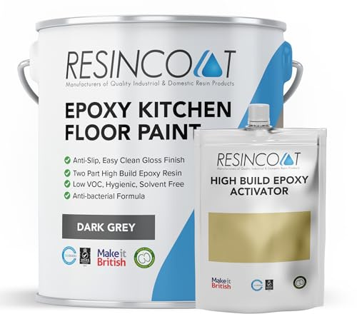 Resincoat Food Safe Kitchen Floor Paint – Antibacterial & Anti Slip Epoxy Coating for Concrete – Hygienic, Easy to Clean, Hard Wearing Finish for Food Prep Areas – Made in the UK (Dark Grey)