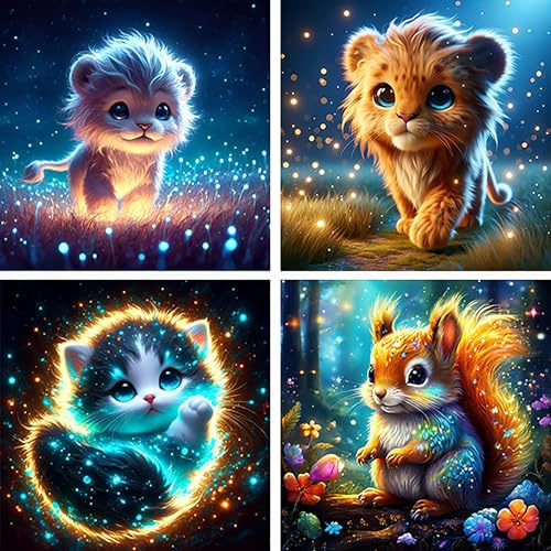 Diamond Painting - Set di 4 diamanti per bambini, con simpatici animali, per bambini a partire da 6, 7, 8, 9, 10, 11, 12 anni, fai da te