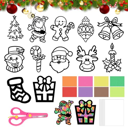 12 Stück Weihnachten Basteln Kinder, Fensterbilder Weihnachten Bastelset, Fensterbilder Bastelvorlagen, für Wand, Fenster und Raumdekoration, für Jungen Mädchen DIY Bastelset Geschenk, Schneeflocke, B