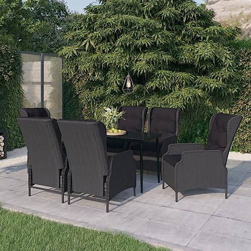Teenpull 7-TLG. Gruppo da giardino grigio scuro con sedie regolabili in rattan, tavolo in acciaio verniciato a polvere e piano in vetro per terrazze esterne