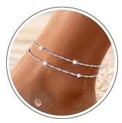 Chihayafuji Fußkettchen für Damen Silber 925 Gold Verstellbares Wasserfest Herz Doppelte Stapelbar Fussketten Sommer Strand Fußkette Schmuck Geschenk Mädchen Frauen