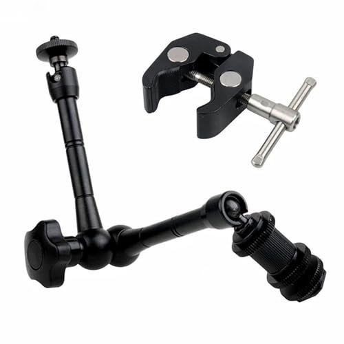 Magic Arm Verbesserte 11 Zoll mit 1/4-Zoll Super-Klemme und 3/8-Zoll-Gewinden, Gelenkarm-Klemme, Reibungs-Power-Arm-Krabbenschraubensatz für DSLR, GoPro, Monitor LED Licht, Stativklemme Schwarz