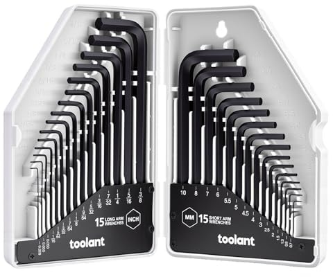 toolant 30-Piece Hex Key Wrench Set, Allen Wrench Set, Metric and SAE Allen Keys, 0.7-10 mm & 0.028-3/8 inch, L-Shaped Hex Key Wrench, Heat-Treated Chrome Vanadium Steel, with Organization.