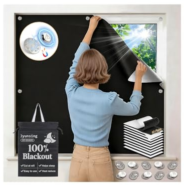 Mörkläggningsrulle utan borrning med magnetisk stängning, 300 x 145 cm mörkläggning för fönster 420D Oxford skärbar, 100 % mörkläggningstyg avtagbart takfönster solskydd inomhus rollo för semester