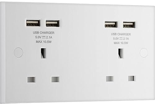 BG Electrical Double UnSwitched 13 A Fast Charging Power Socket with Four USB Charging Ports
