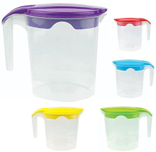 4 x Plastic Jug 1 Litre Fridge Door Water Jug - Milk Storage Contanier Pitcher Juice Jugs with Lid (Set-4)