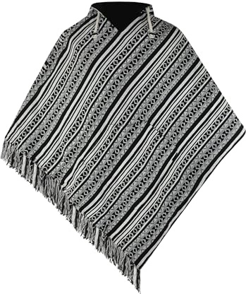 virblatt - Poncho Homme | Coton | Poncho Mexicain Poncho Homme Hiver | réversible | Poncho Polaire à Capuche Cape Vetement Hippie - Abajo noir L-XL