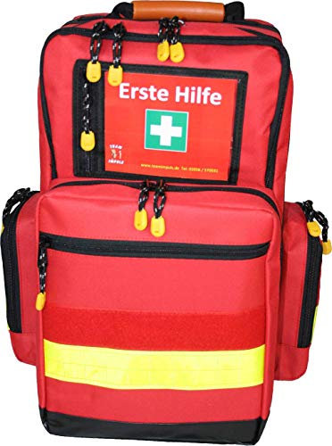 Notfallrucksack LEER medium ca. 23 L - Nylon rot - gelbe Reflexstreifen