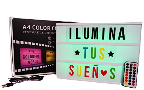Caja de luz A4 MULTICOLOR con 215 tarjetas.10 láminas por fila. Cartel luminoso vintage para decorar habitacion, negocio, fiesta.