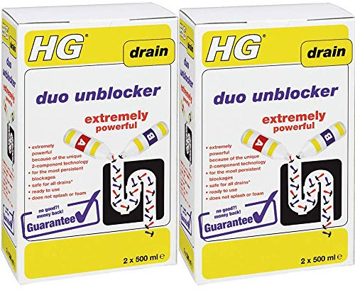HG Drain Duo Unblocker Sink Drain Pipe Cleaner for Kitchen and Bathrooms 2x500ml (2 Packs)