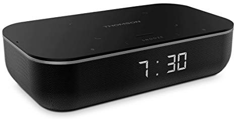 THOMSON Enceinte Wi FI, Horloge numérique et Chargeur sans Fil avec Amazon Alexa intégré