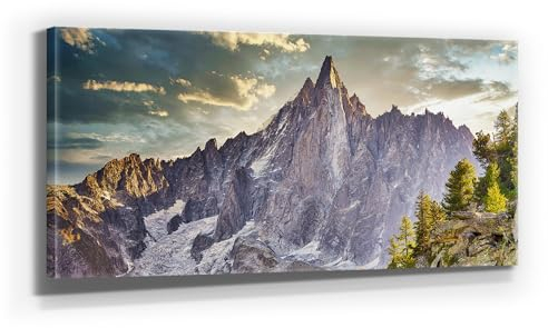 Atemberaubendes Berg-Panorama-Bild - Aiguille du Dru, Alpen - als 110x50cm großes XXL Leinwandbild. Wandbild als Hintergrund und Deko für Wohnzimmer & Schlafzimmer. Aufgespannt auf Holzrahmen