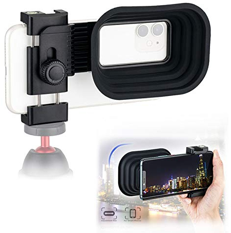 Universal Anti-Reflection Camera Lens Hood for iPhone 15 14 13 12 Series Samsung Android,Adjustable Clamp Phone Tripod Mount with Cold Shoe and Bubble Level,Phone Lens Hood for Photos Through Glass